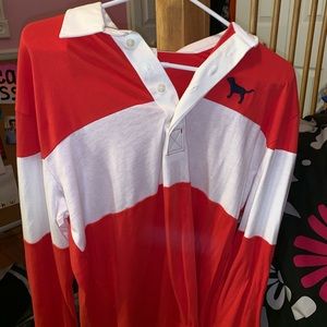 vs pink red and white striped collared top